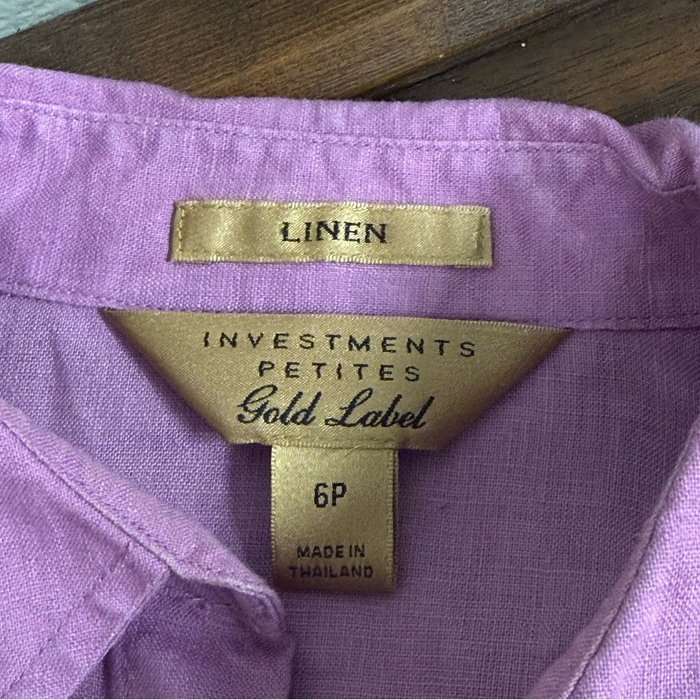 Investments Gold Label Lavender Linen Button Front Shirt Petite 6P - Picture 5 of 7
